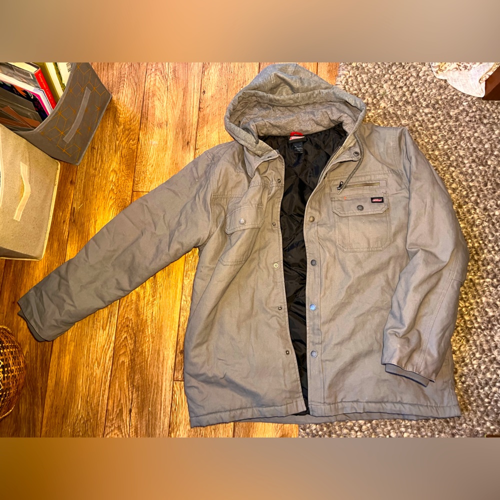 COPY - Grey Dickies men’s button up jacket w hoodie -size XL